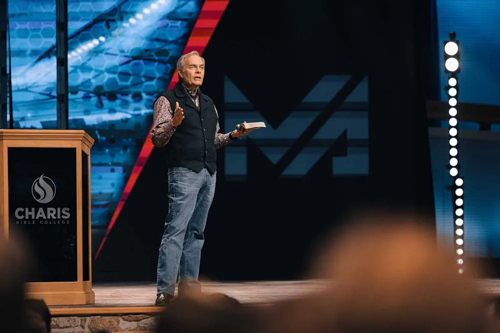 Andrew Wommack teaching on stage